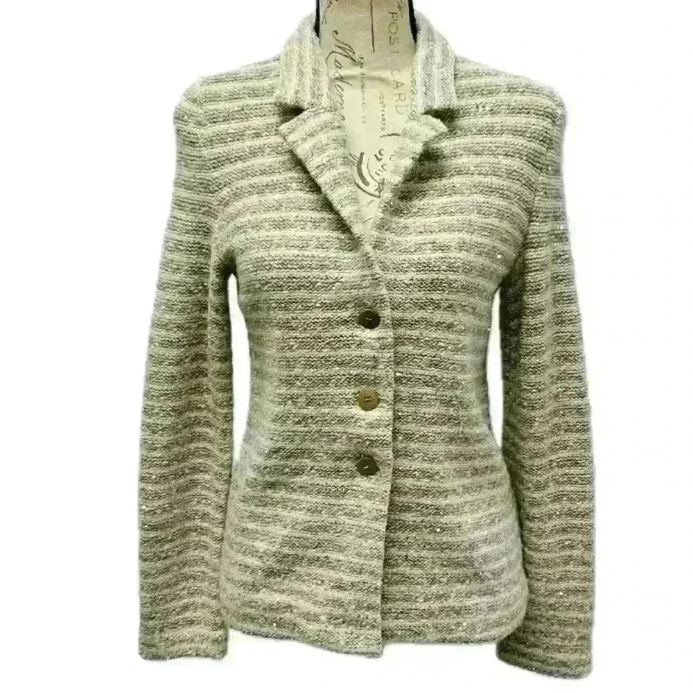 AMINA RUBINACCI Plaid Print Tweed Patter Button Down Blazer Size Small